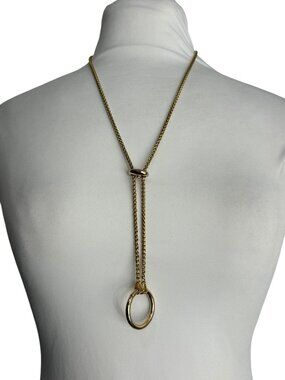 Gold Tone Charm Holder Lariat Necklace Opening Circle Pendant Adjustable